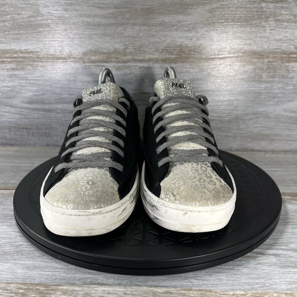 P448 Womens John Black Zebra Distressed Leather Sneakers Size EU 38 US 7 - Picture 2 of 8